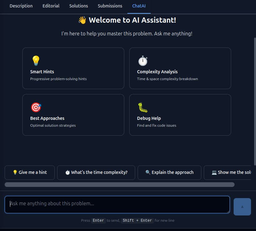 ChatAI feature providing hints and problem-solving approaches