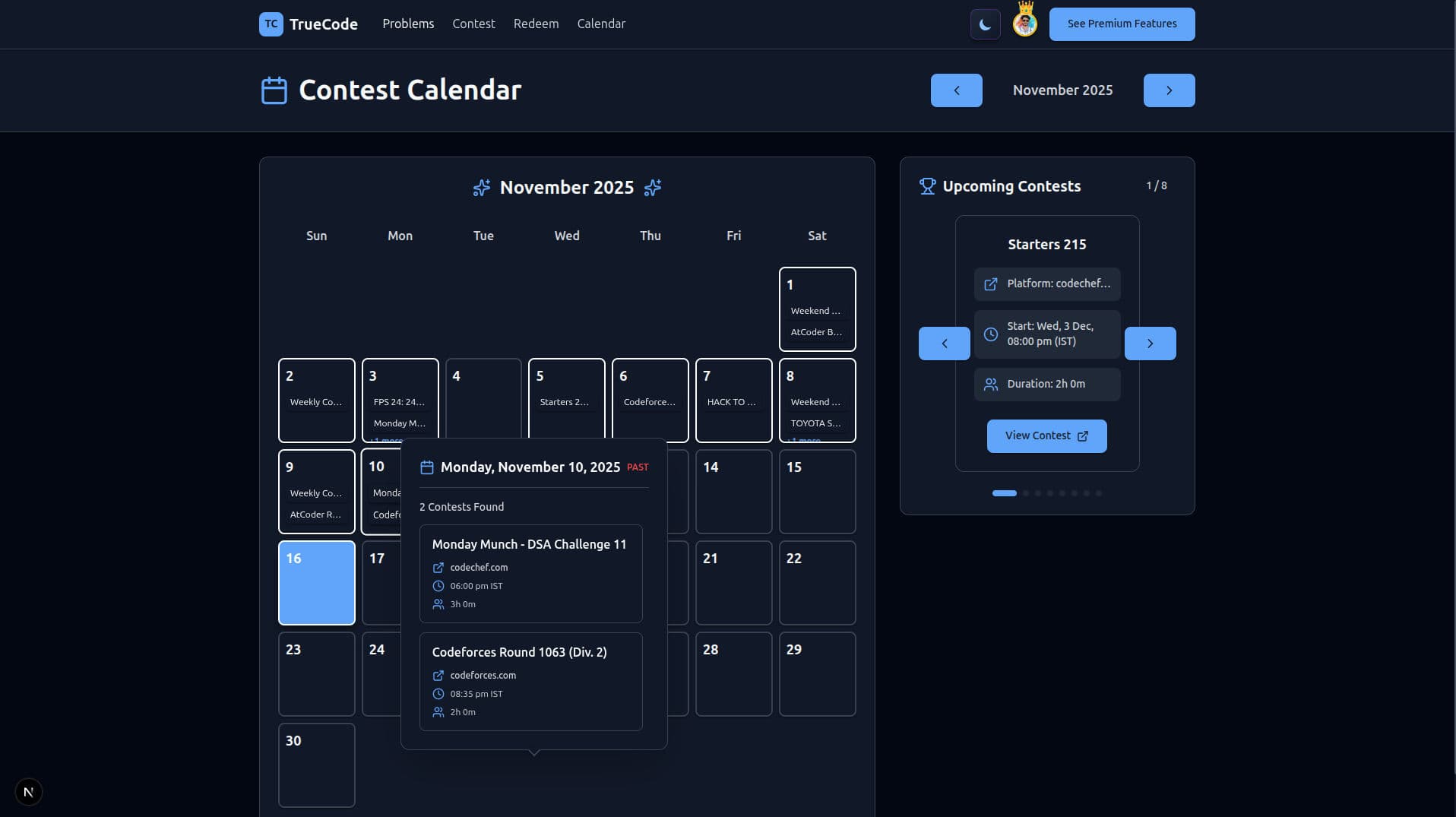 TrueCode user profile with statistics and progress tracking